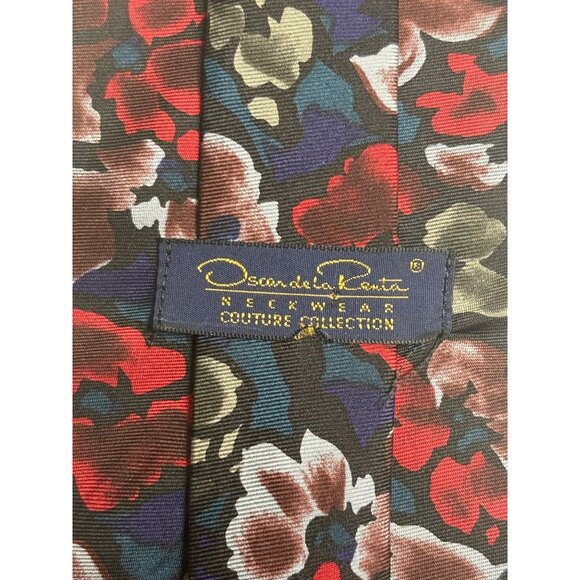Oscar De La Renta Floral Silk Necktie Couture Collection Multicolor Red Blue Gre - Picture 3 of 8